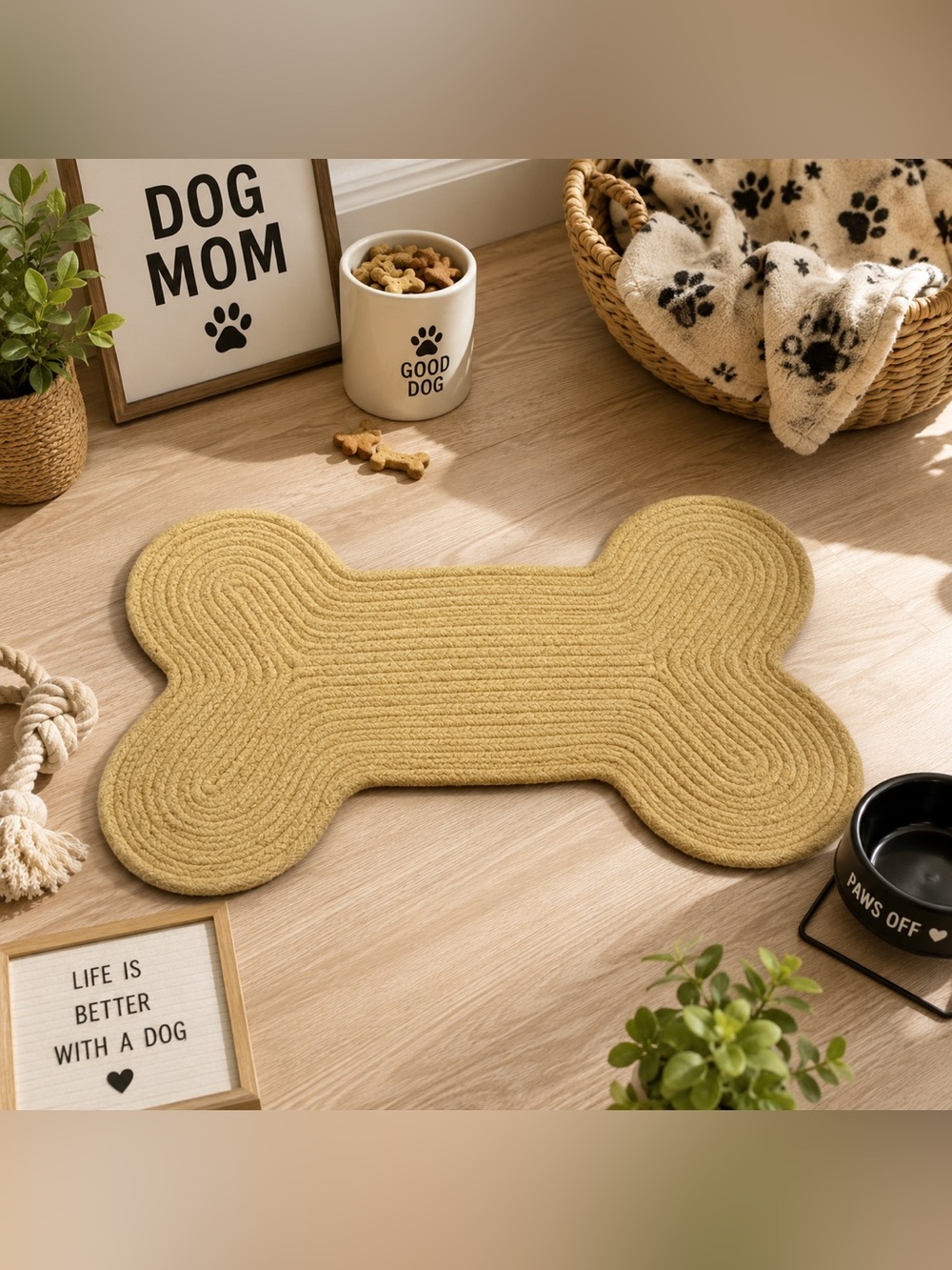 🐻‍❄️NEW*TOP PAW Bone-Shaped Dog Placemat - Tan